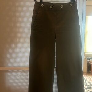 Theory olive green straight leg button front cotton pants